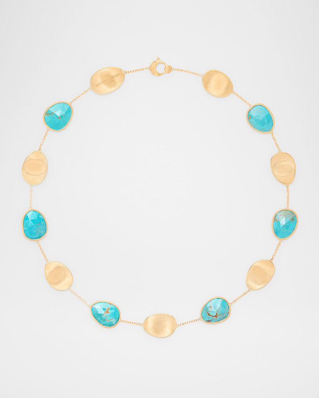 18K Lunaria Necklace with Turquoise, 17"L